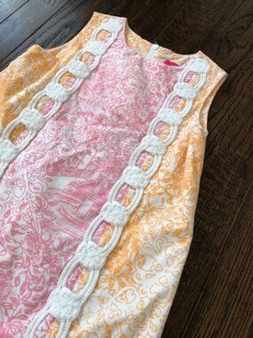 Lilly Pulitzer Jubilee Girls 6 RARE Orange/Pink Floral Toile Shift Dress - EUC!